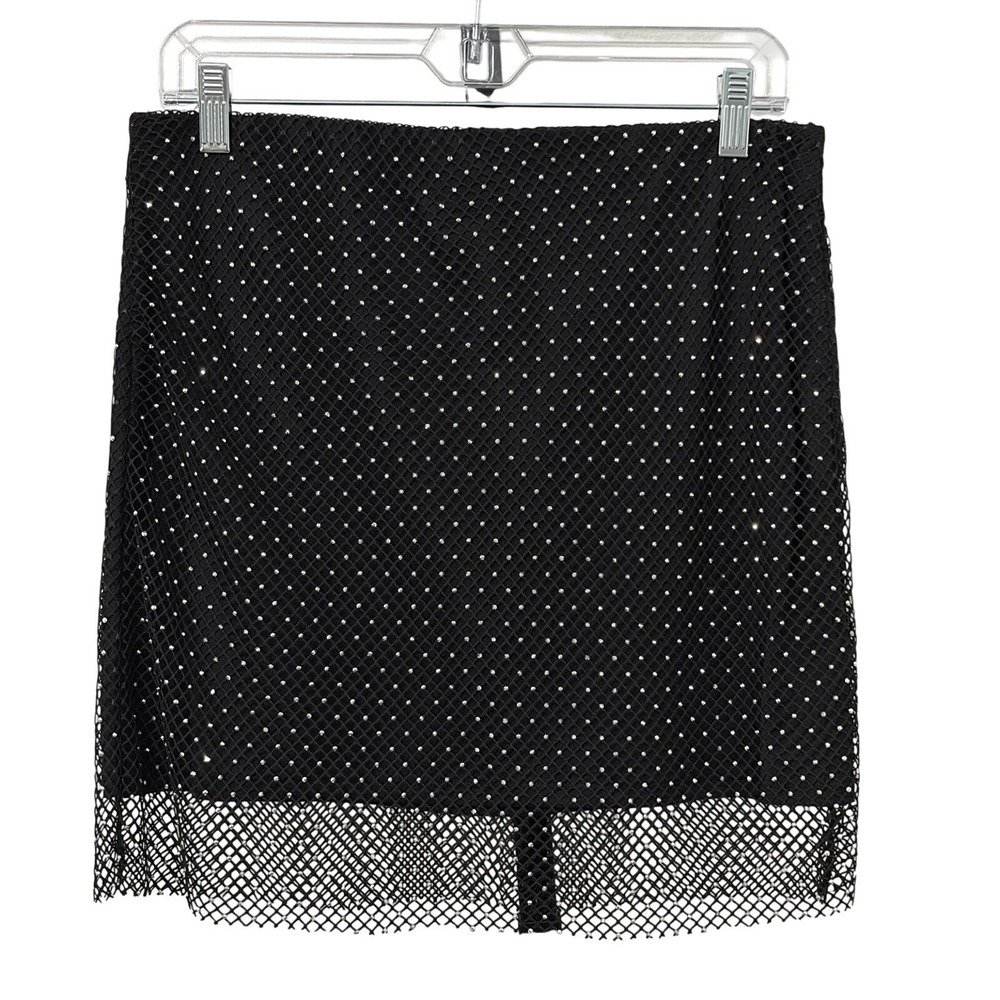 Sheer Mesh Rhinestone Mini Skirt L Festival Rave Indie Sleaze Concert Punk Alt
